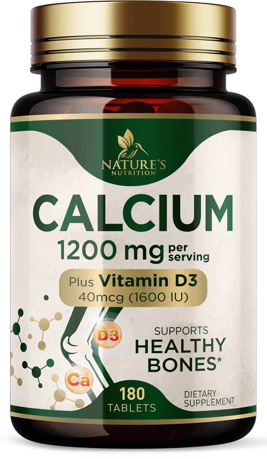 Bottle label: Calcium 1200 mg with Vitamin D3, 180 tablets