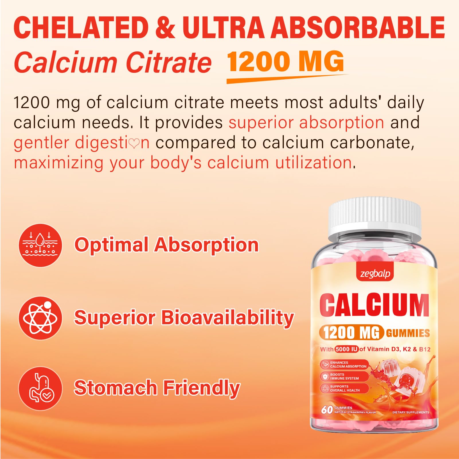 Calcium gummies with natural strawberry flavor