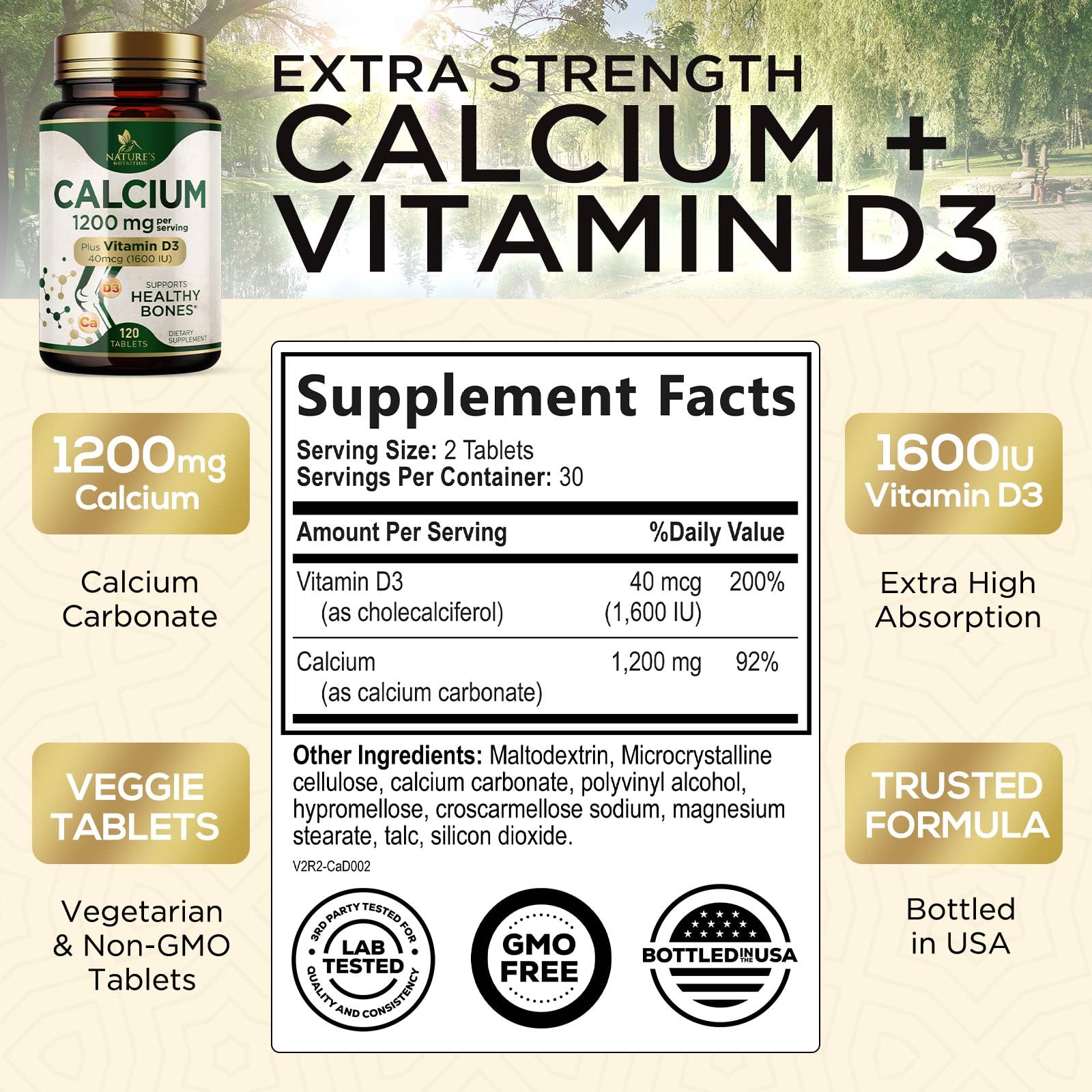 Close-up of Calcium 1200 mg with Vitamin D3 tablets