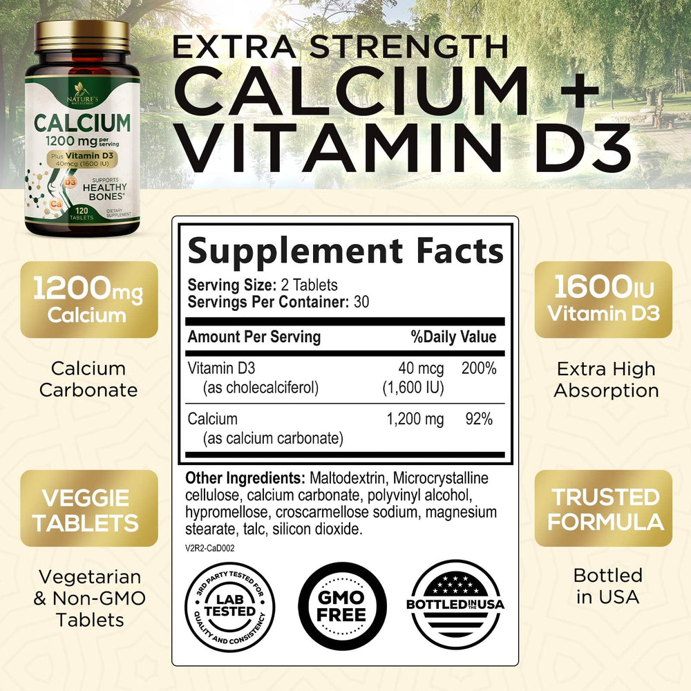 Close-up of Calcium 1200 mg with Vitamin D3 tablets
