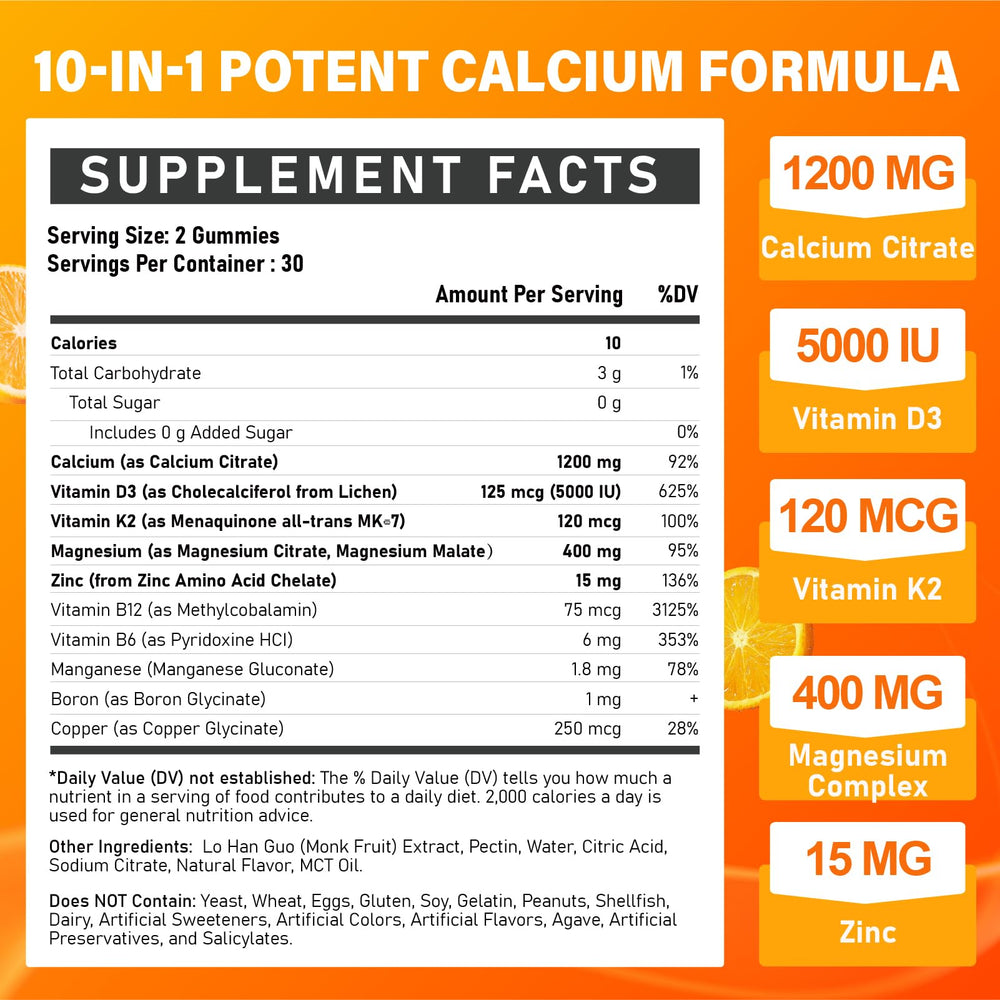 Calcium citrate gummies with Vitamin D3 and Vitamin K2