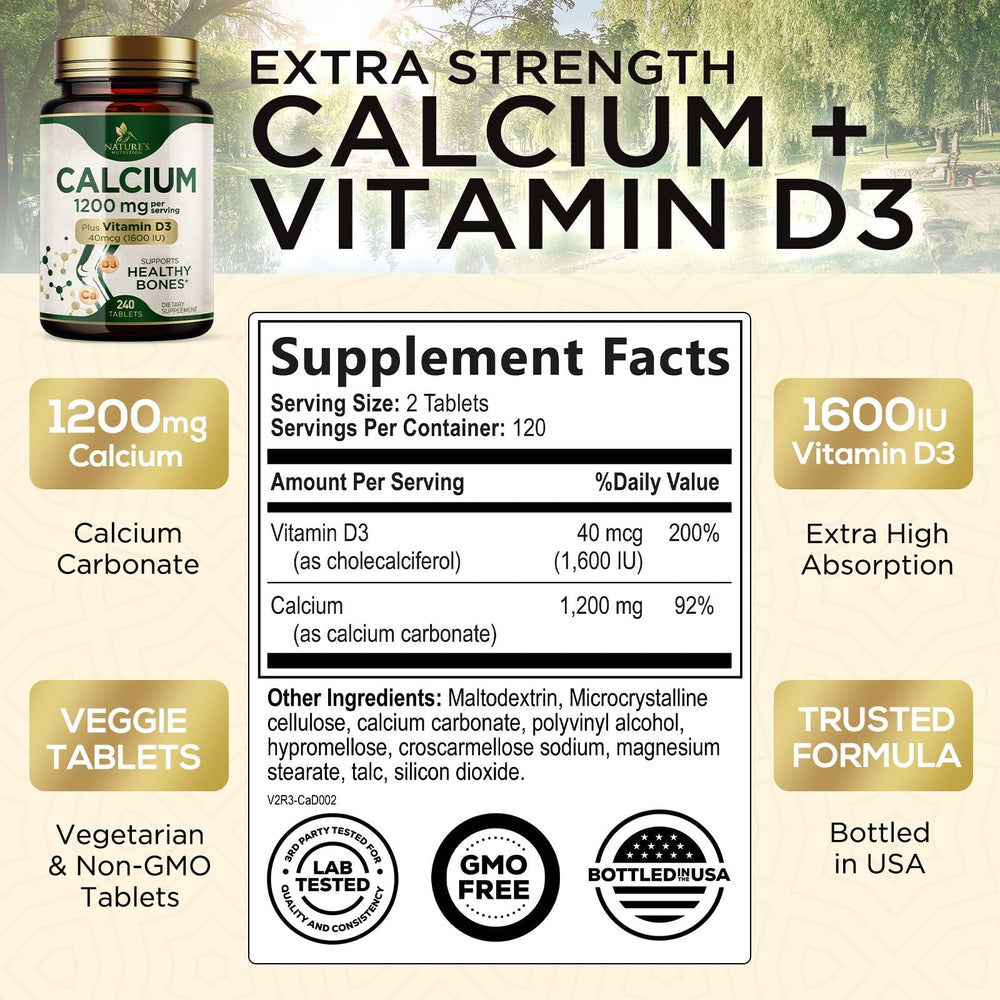 Close-up of high-potency calcium 1200 mg with Vitamin D3 tablets