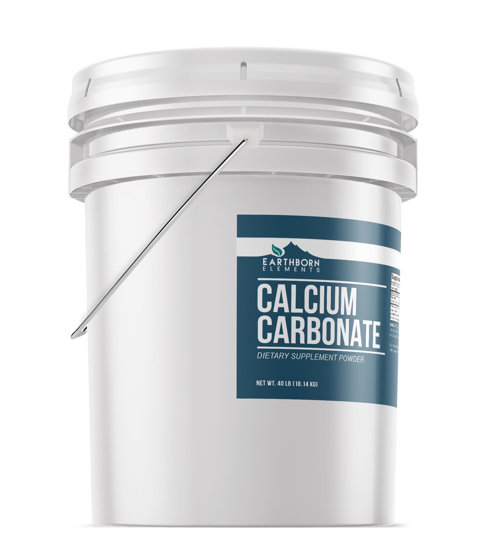 Calcium carbonate limestone powder in storage bucket, close-up