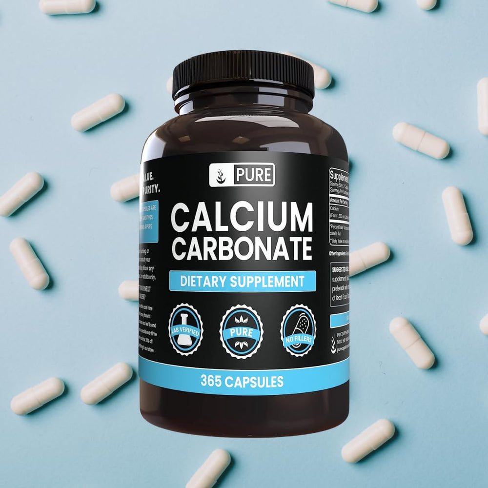 Close-up of calcium carbonate capsules with no fillers