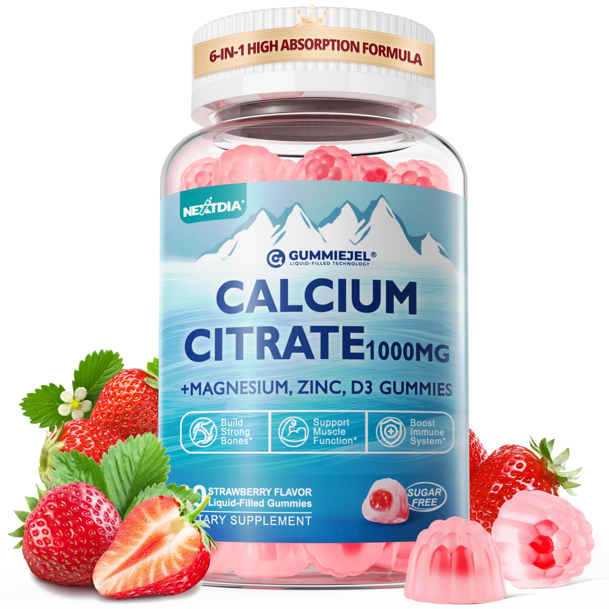 Bottle of Calcium Citrate 1000mg Gummies 6 in 1 formula