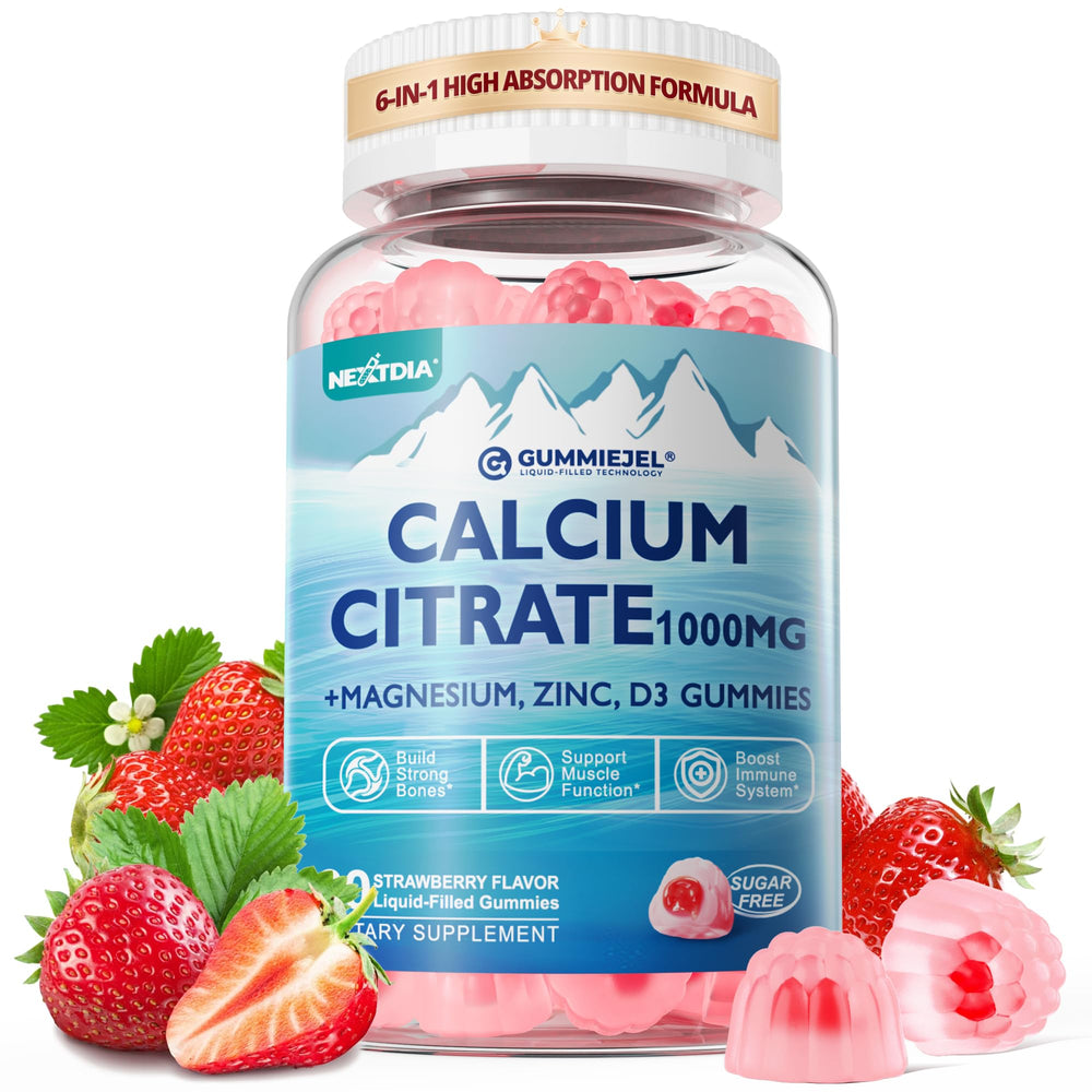 Bottle of Calcium Citrate 1000mg Gummies 6 in 1 formula
