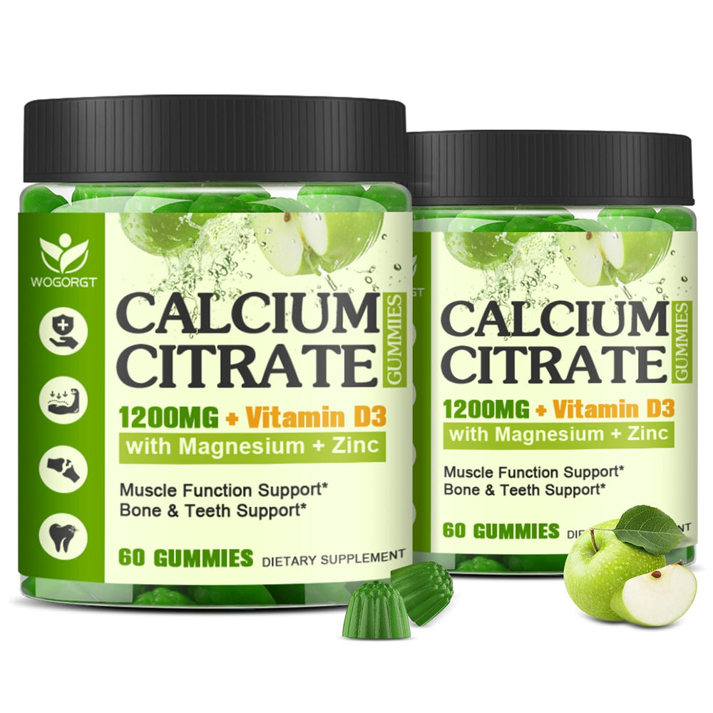 Bottle of Calcium Citrate 1200mg Gummies with Apple Flavor (2-Pack)