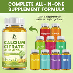 Pineapple-flavored calcium citrate gummies on a white background