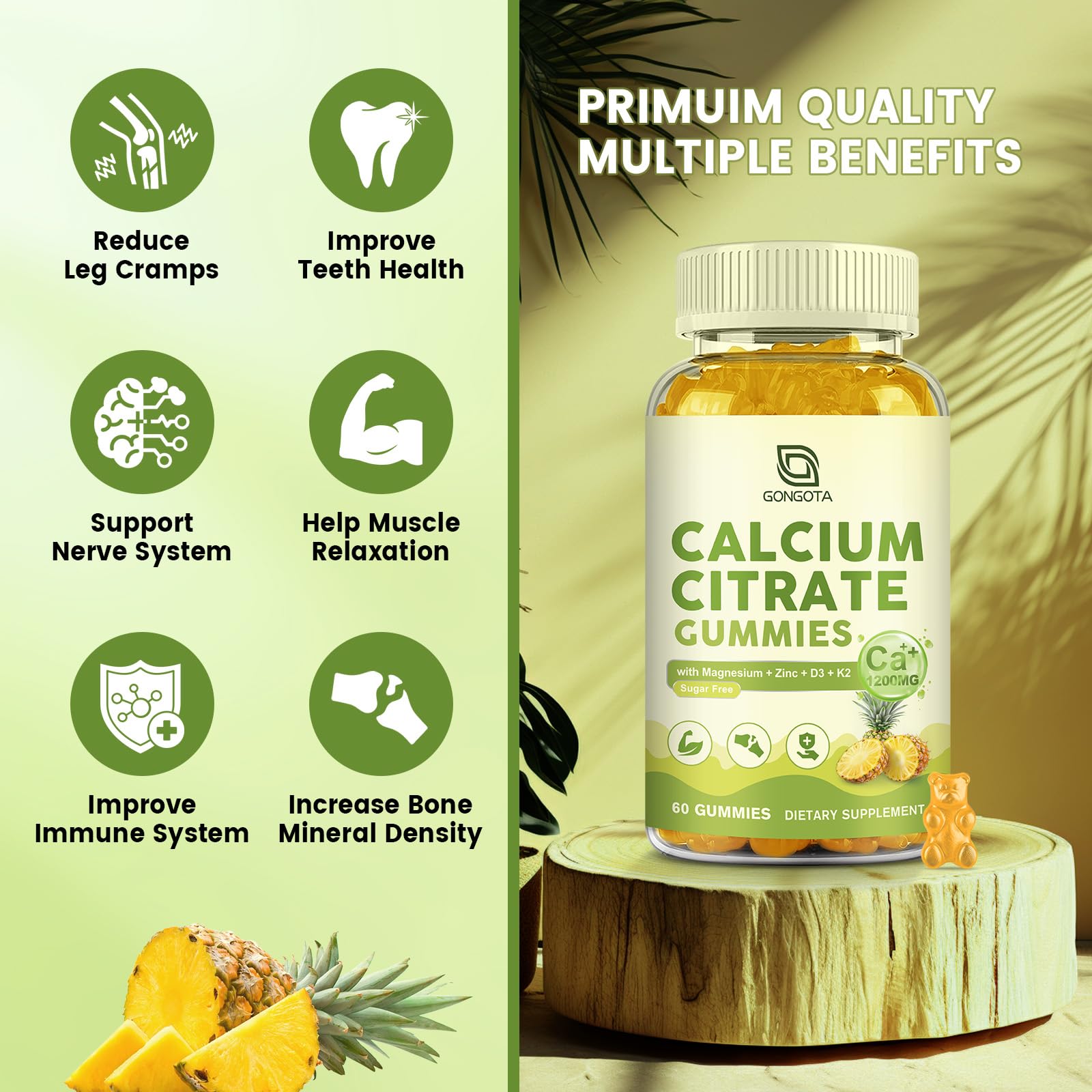 Close-up of pineapple-flavored calcium citrate gummy texture