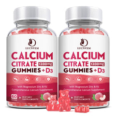 Peach-flavored Calcium Citrate 1200mg gummies with Vitamin D3, K2 and Magnesium