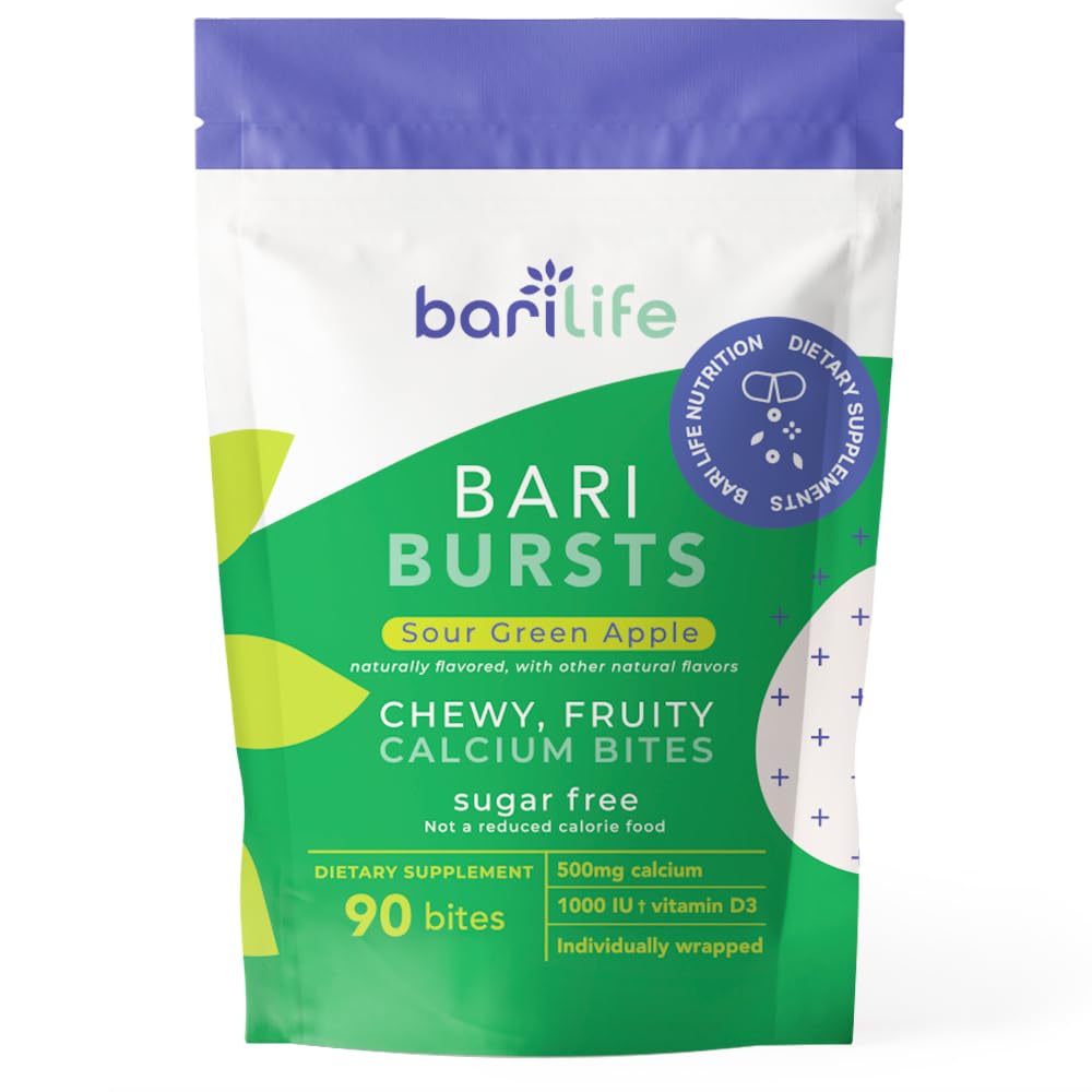 BariBurst Calcium Citrate chews with 1000 IU Vitamin D3 - Sour Green Apple flavor, packaging