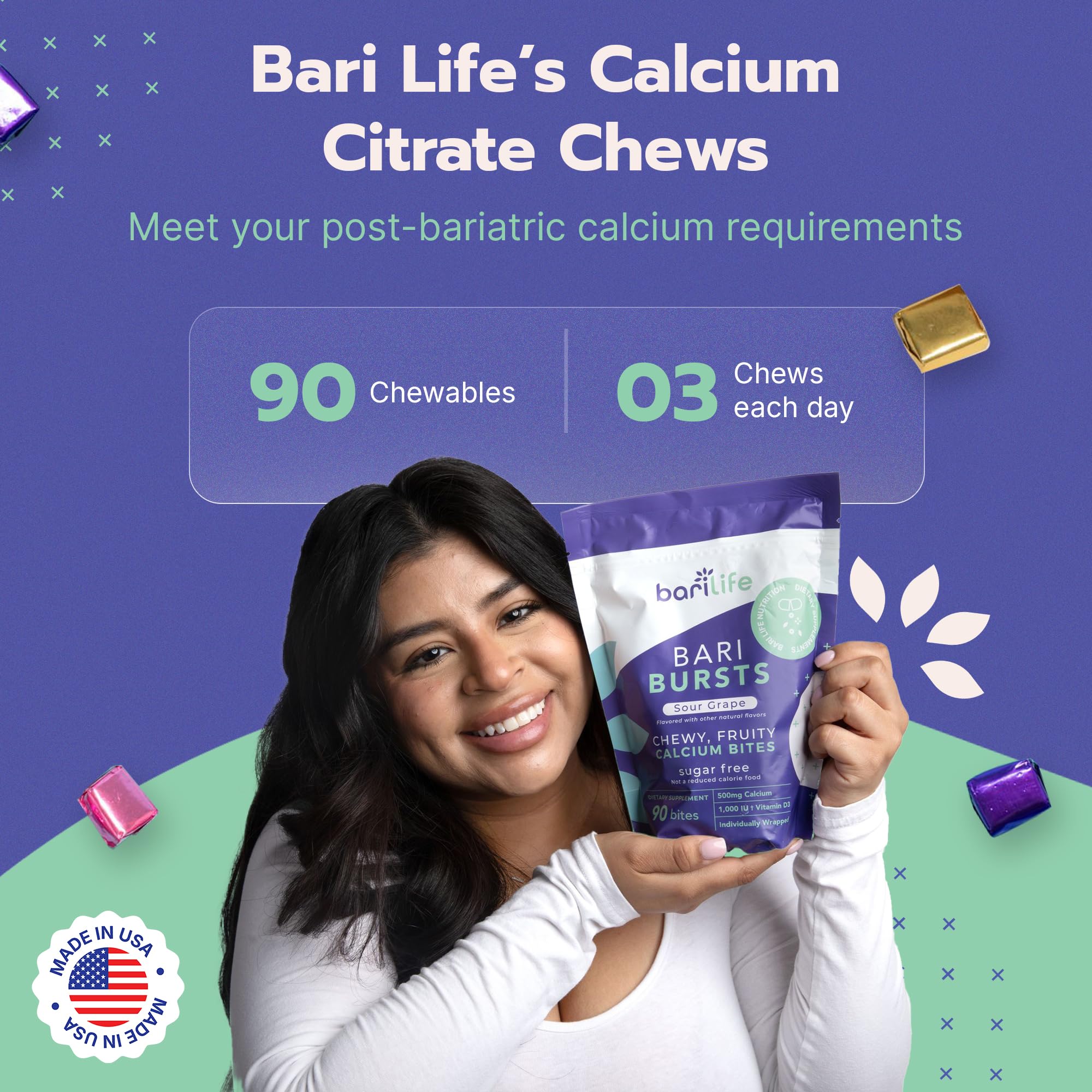 Nutrition facts panel for BariBurst Calcium Citrate with Vitamin D3