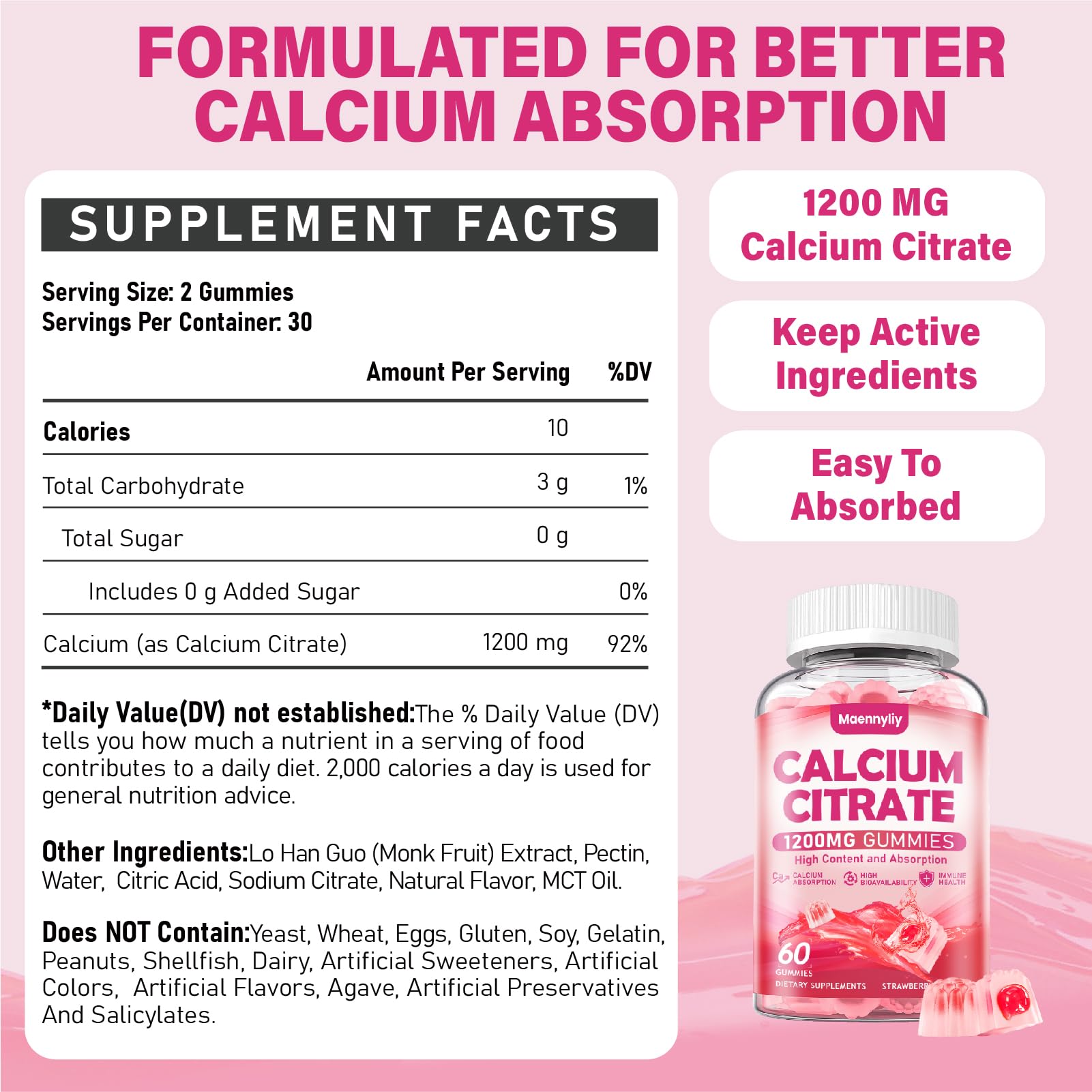 Bottle shot of Calcium Citrate Gummies 1200 mg