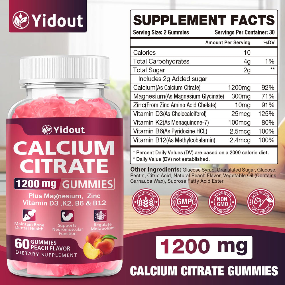 Close-up of Peach Calcium Citrate Gummies 1200mg