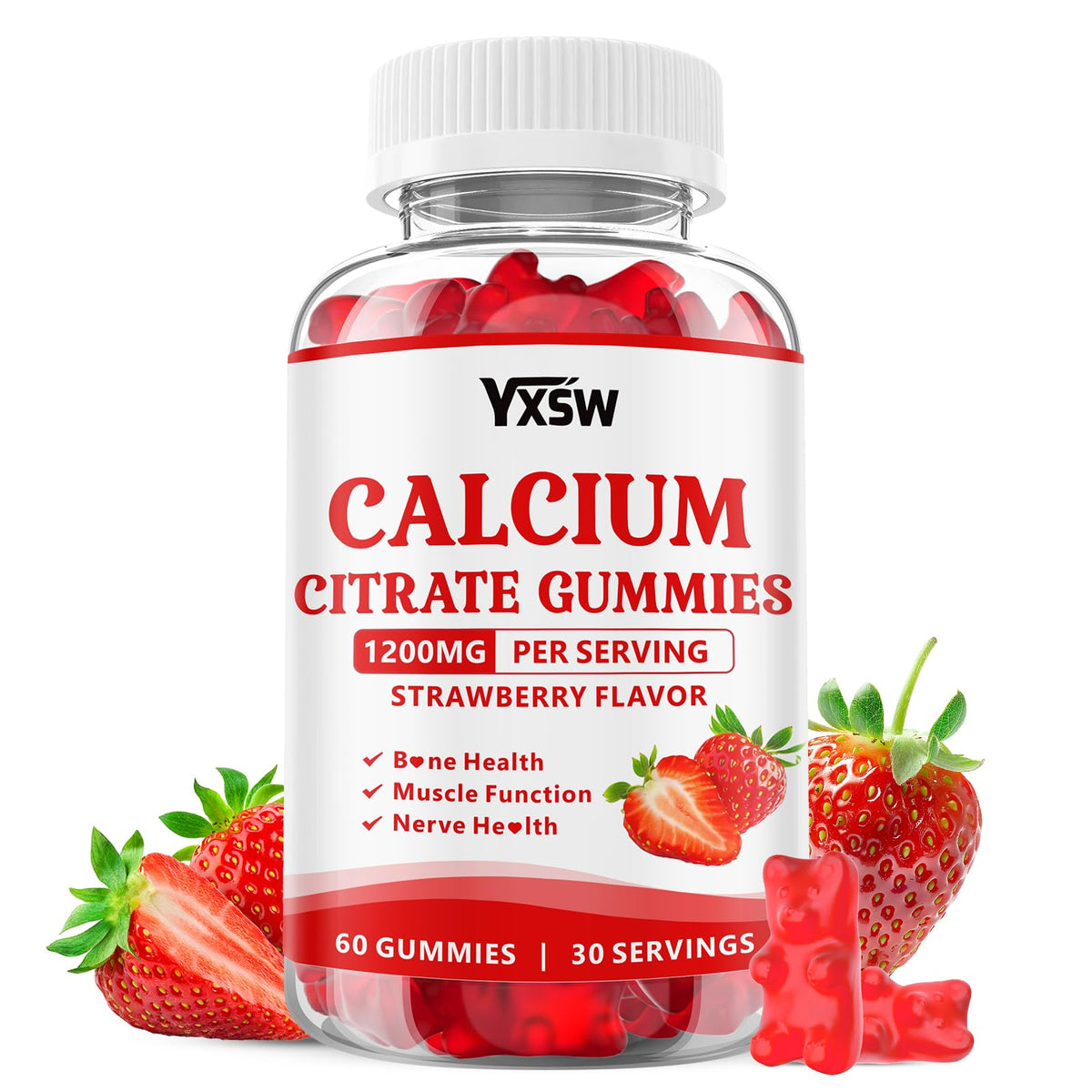 Front view of Calcium Citrate Gummies 1200mg bottle