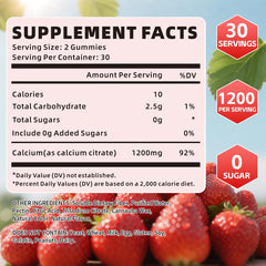 Close-up of label on calcium citrate gummies bottle