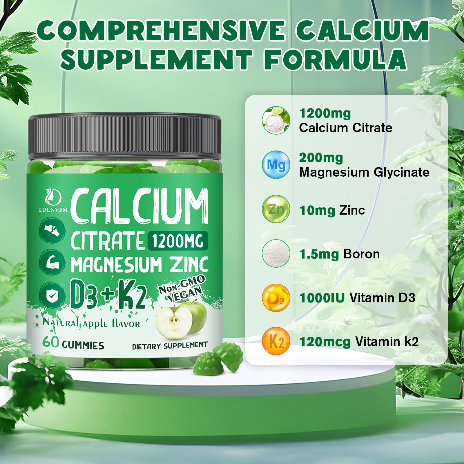 Calcium citrate gummy bottle showing 1200 mg label