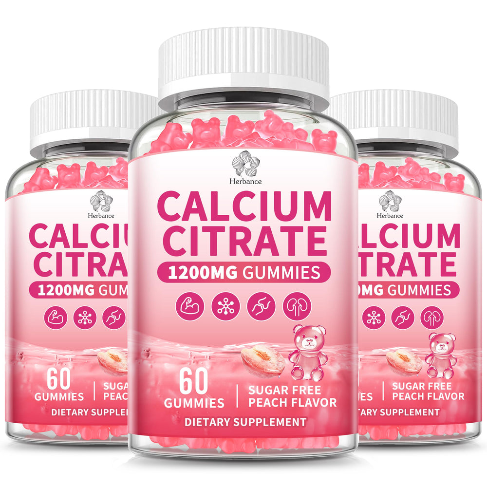 Calcium Citrate Gummies 1200 mg peach flavor in a 3-pack bottle
