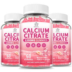 Calcium Citrate Gummies 1200 mg peach flavor in a 3-pack bottle