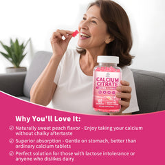 Close-up of peach flavored calcium citrate gummies