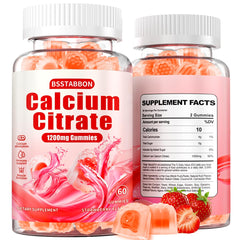 Bottle of Calcium Citrate Gummies 1200 mg with strawberry flavor