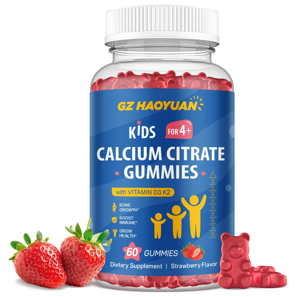 Bottle of strawberry calcium citrate gummies
