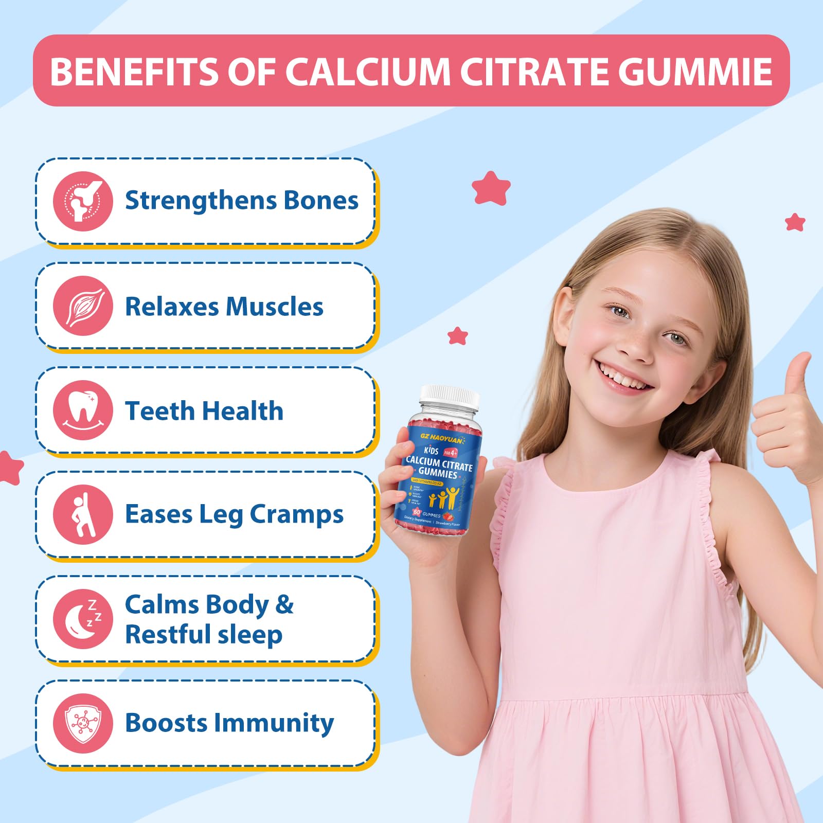 Child taking a strawberry calcium gummies