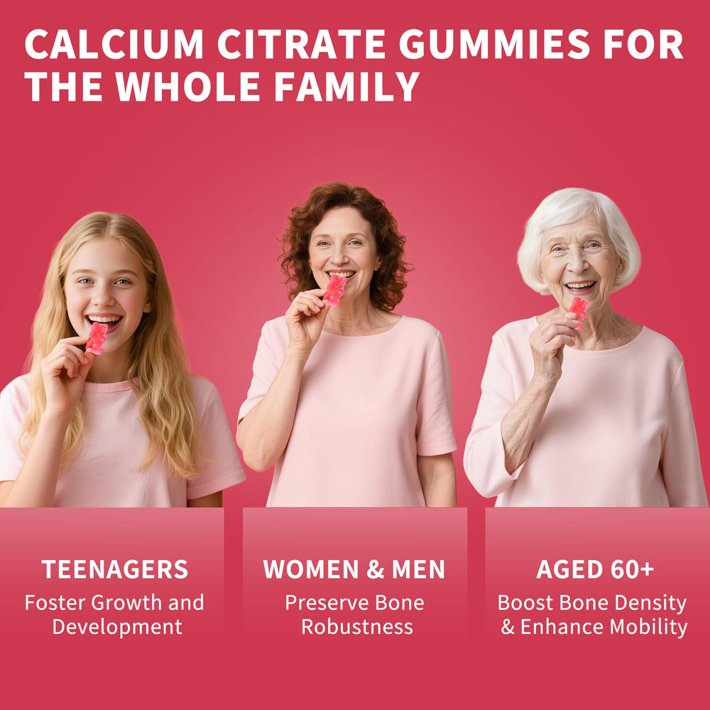 Close-up of peach-flavored calcium citrate gummy bears