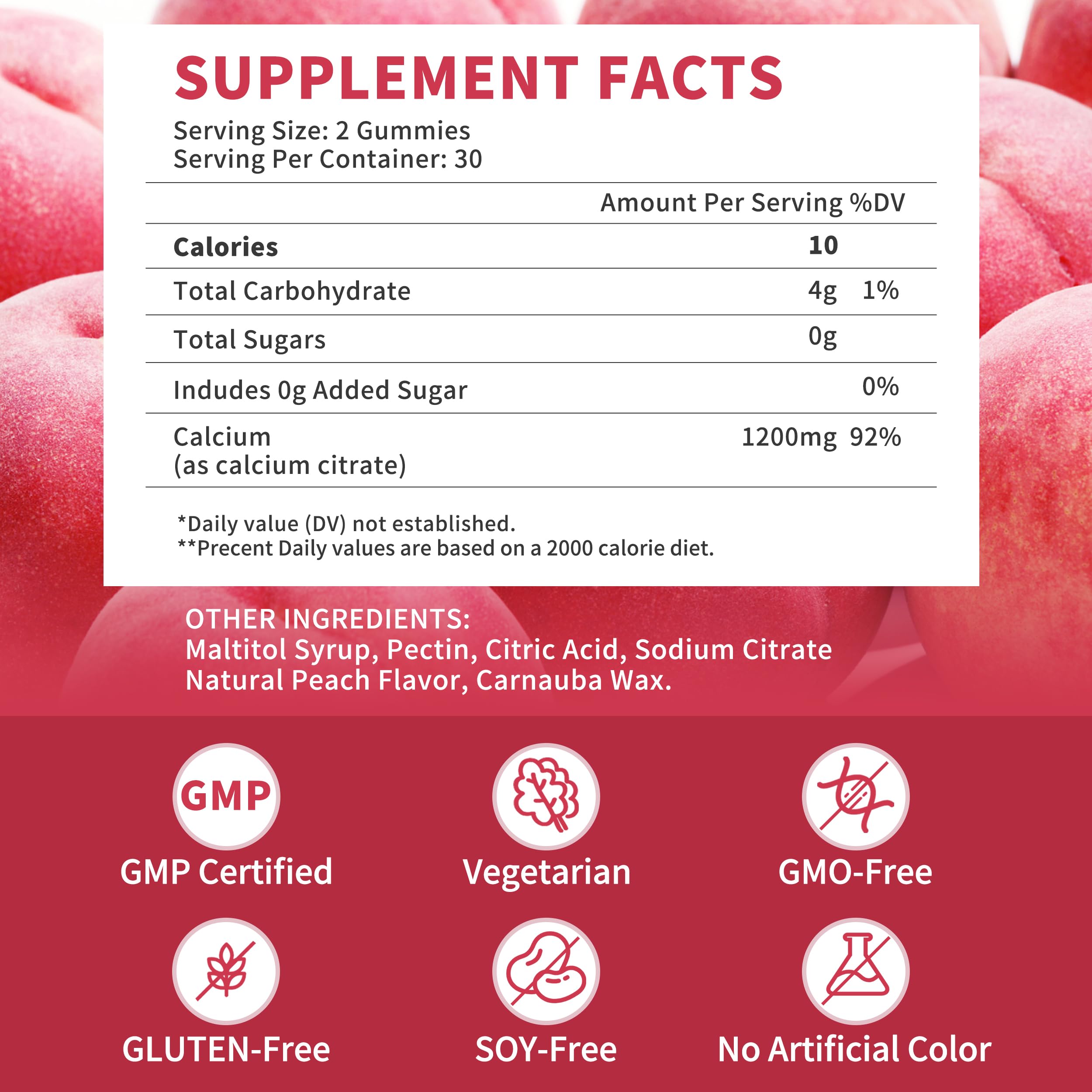 Nutrition facts panel showing 1200 mg calcium per serving
