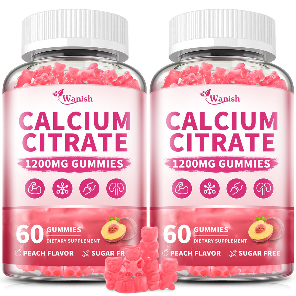 Front view of the 2-pack Peach Calcium Citrate Gummies bottle