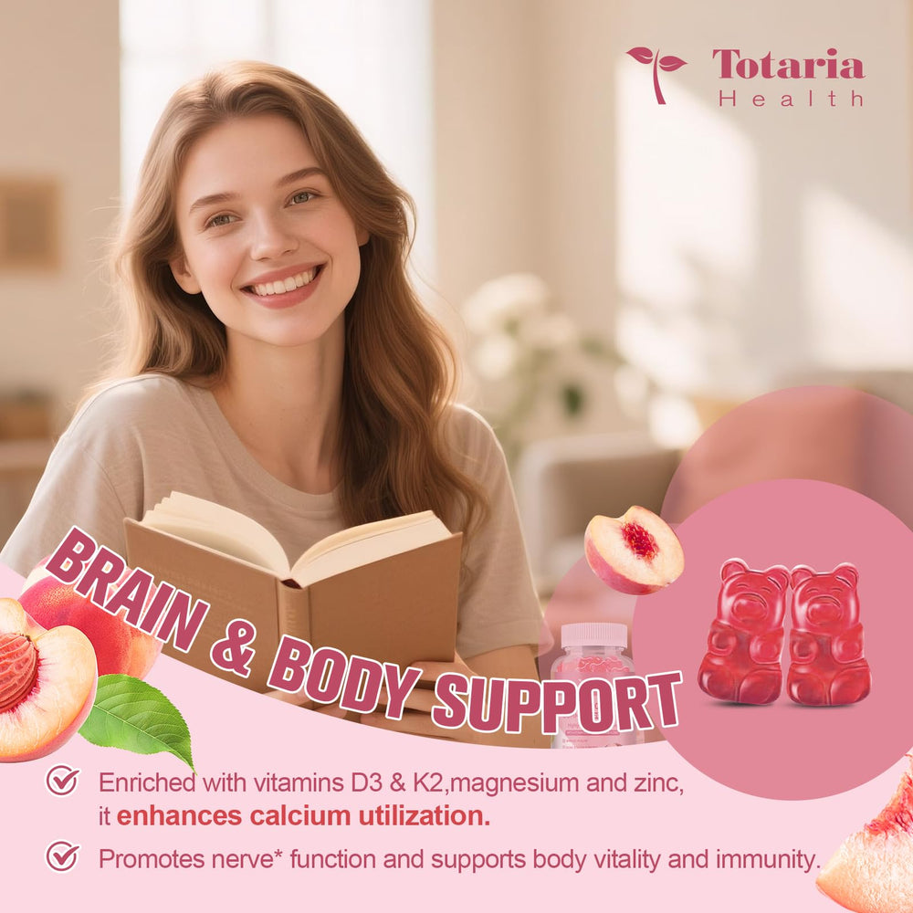 Graphic highlighting vitamins D3+K2, magnesium and zinc in gummies