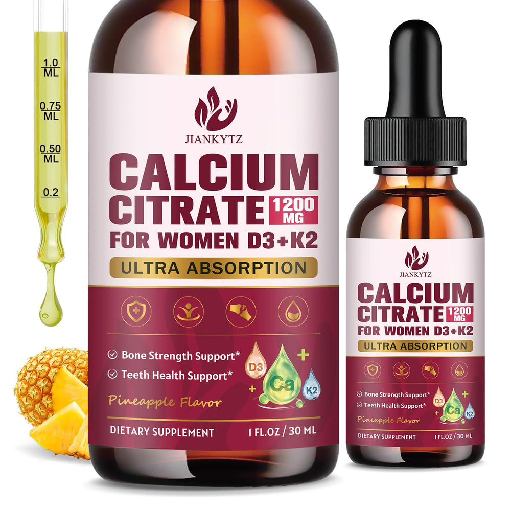 Two-pack calcium citrate liquid drops for women with vitamin D3 and K2