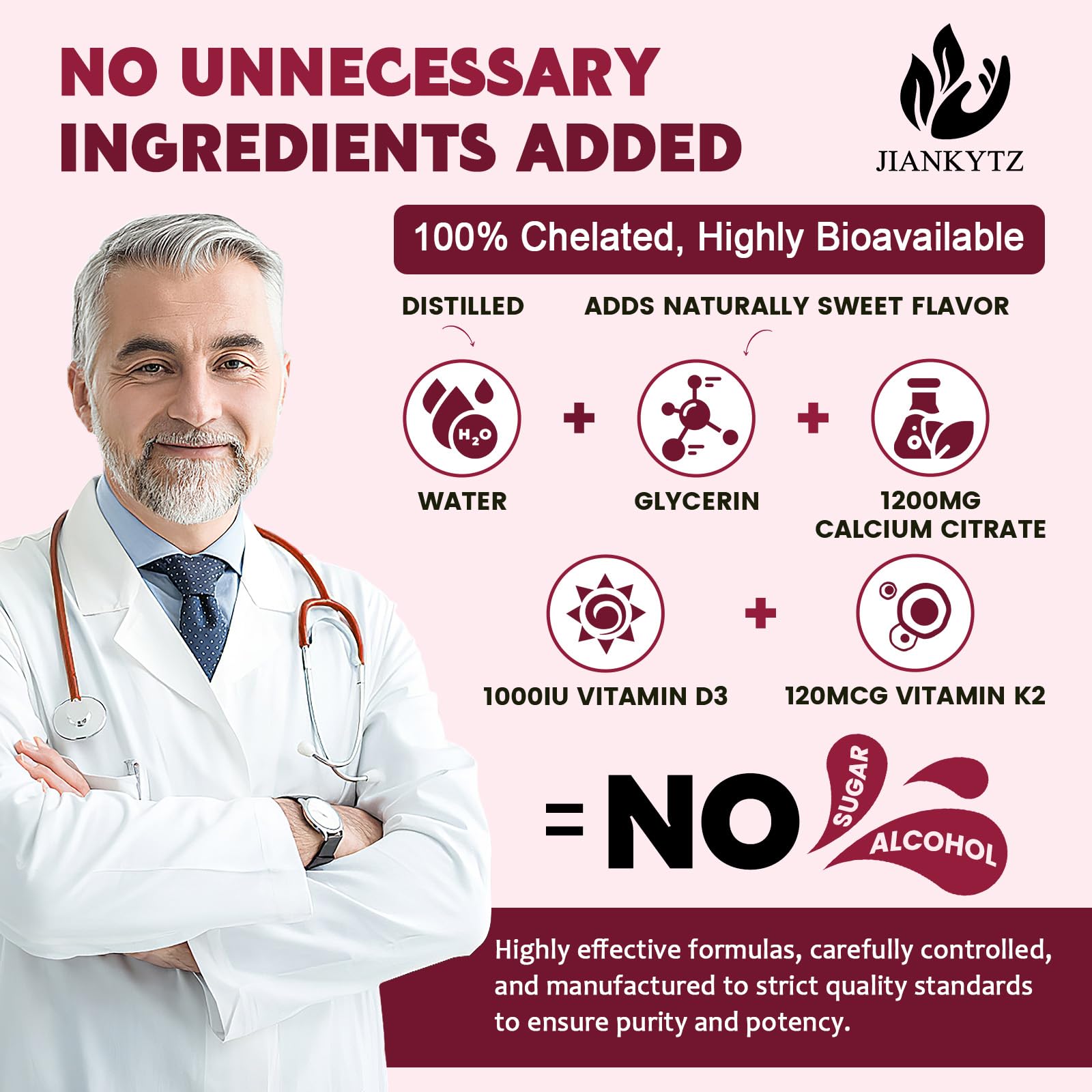 Vegan, sugar-free, gluten-free non-GMO calcium citrate drops