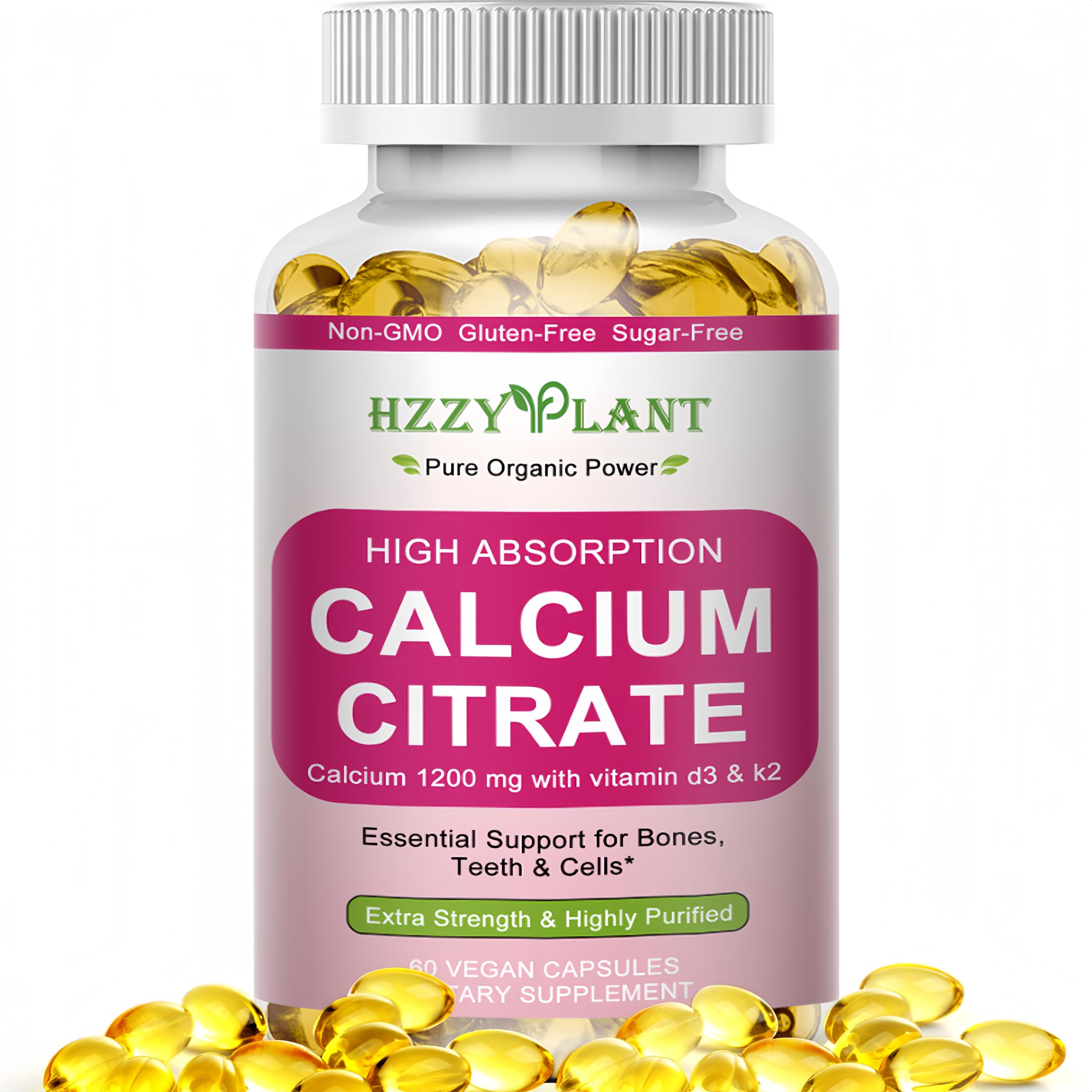 Calcium Citrate Softgels bottle label showing 1200 mg calcium, vitamin D3 and magnesium