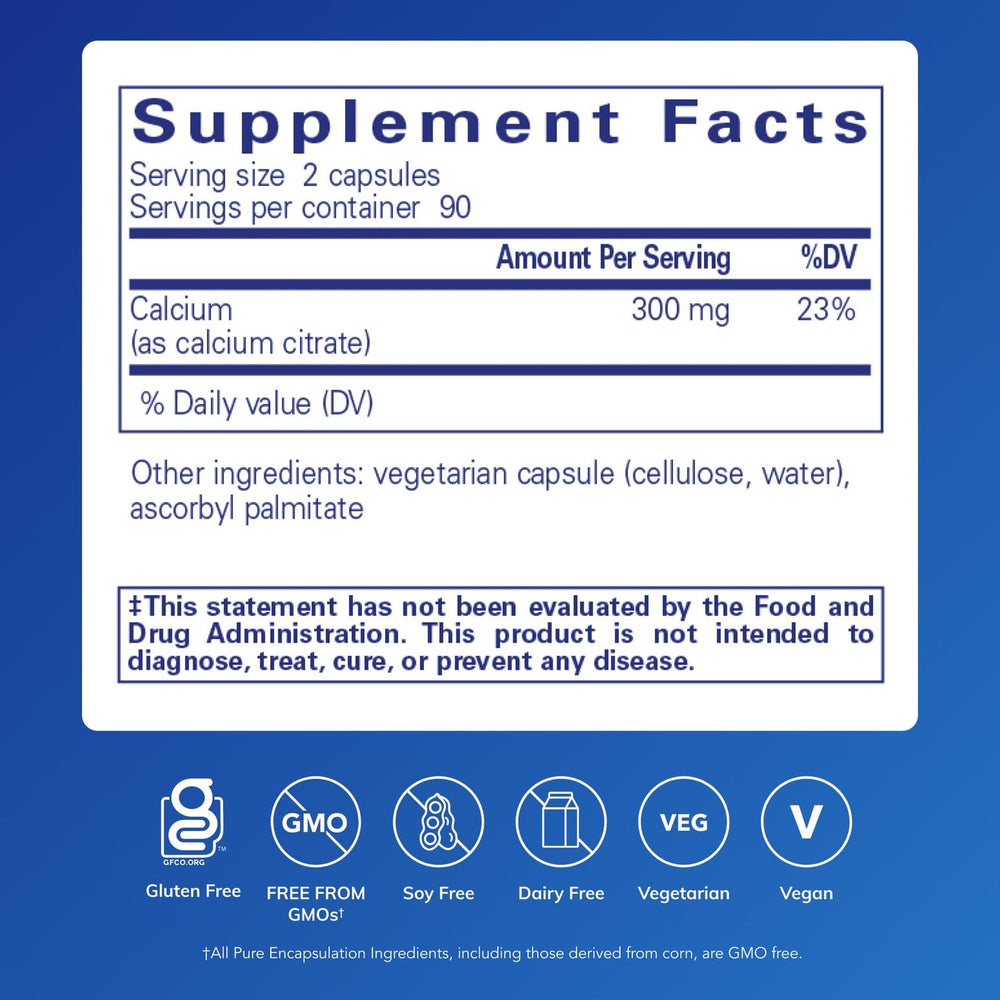Calcium citrate supplement bottle with standard label