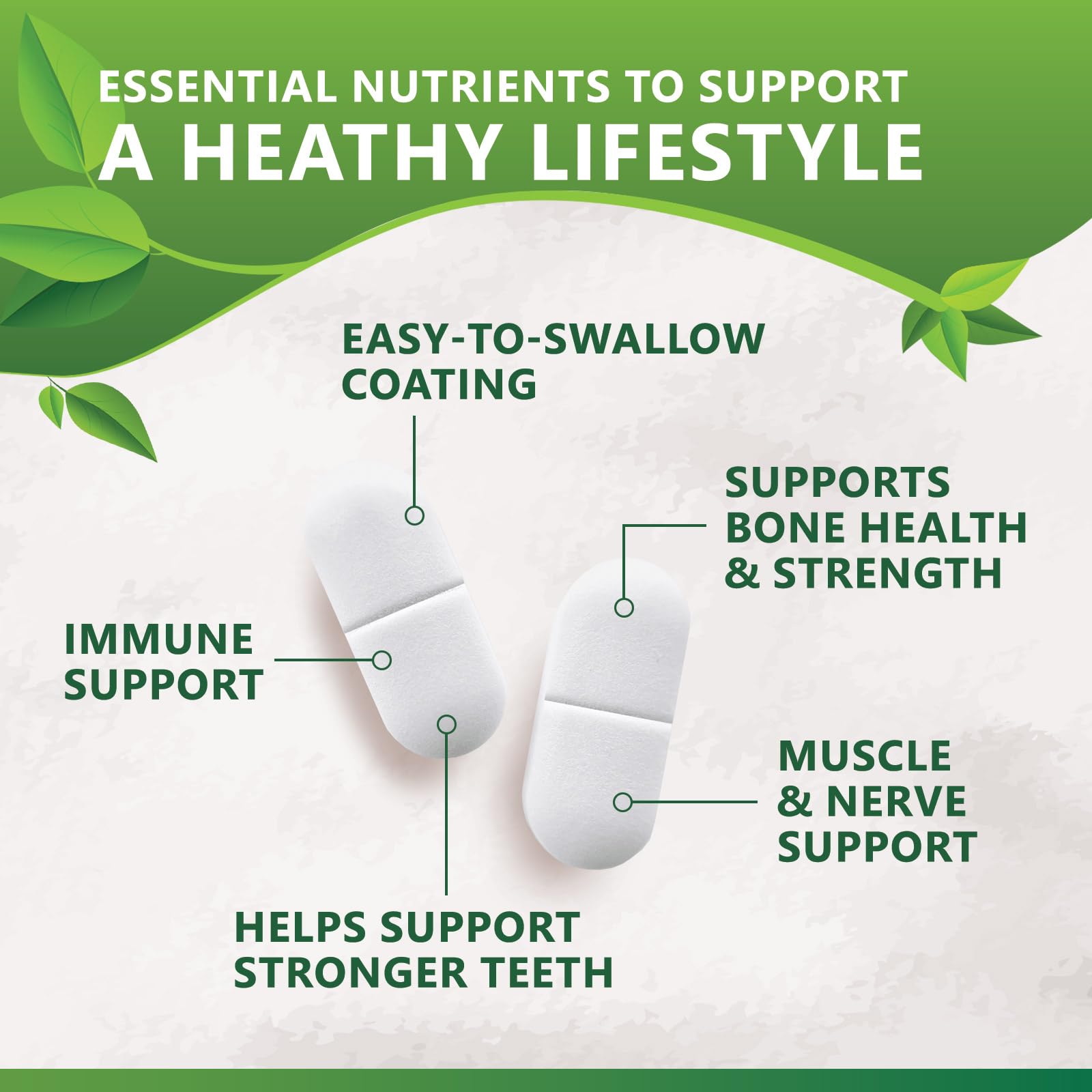 Bones and teeth health concept with calcium D3 supplement