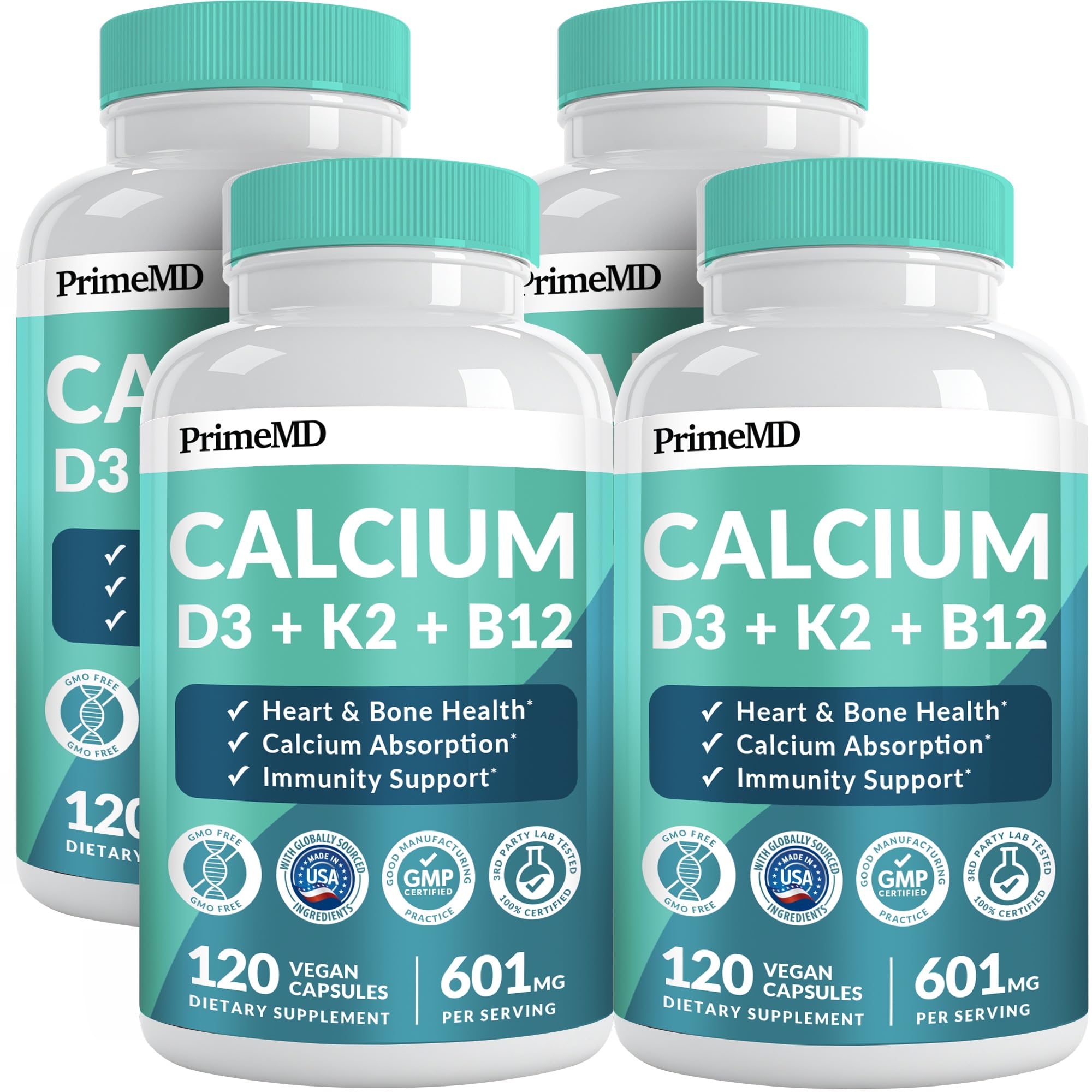 Bottle of calcium supplement with Vitamin D3 and K2, 480-count capsules