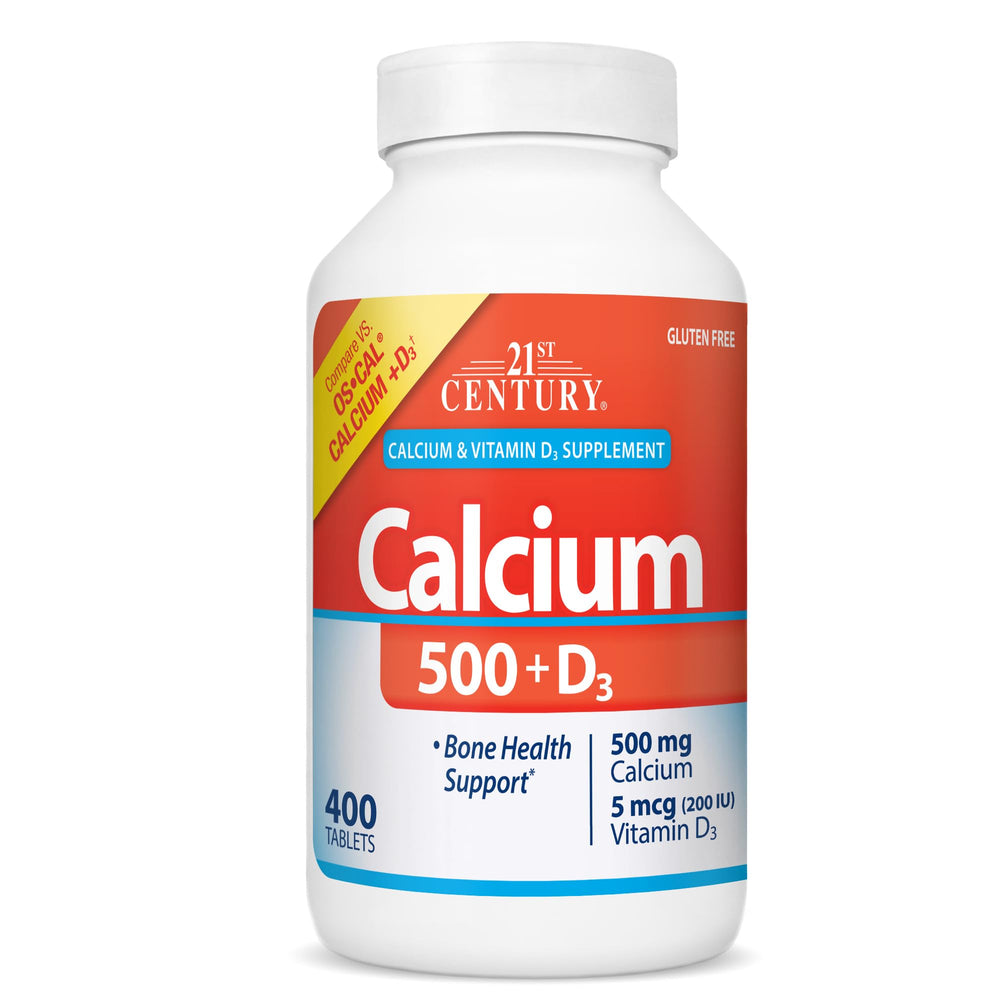 21st Century Calcium 500 mg + D3 tablets bottle, 400 count