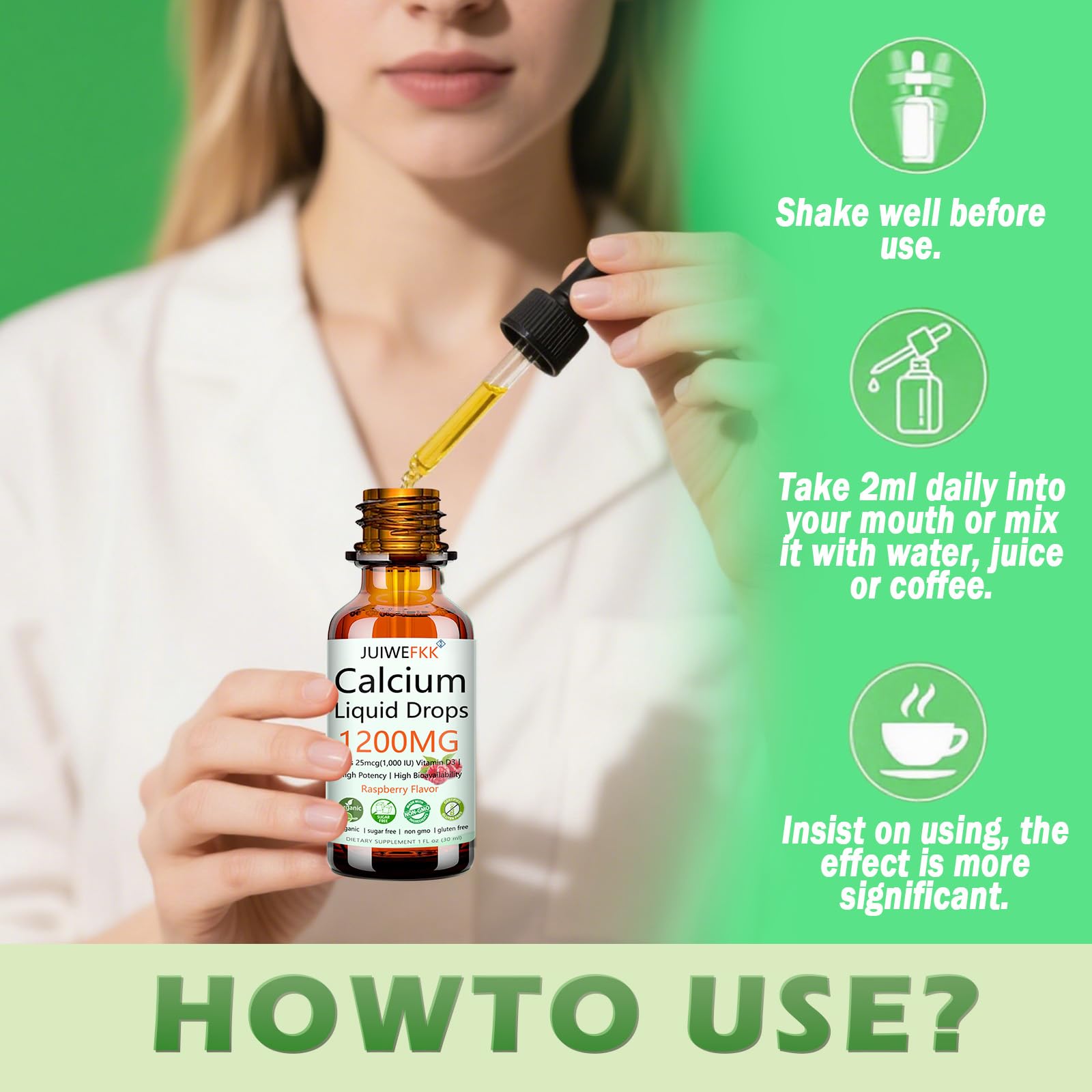 Family using liquid calcium drops for adults and kids