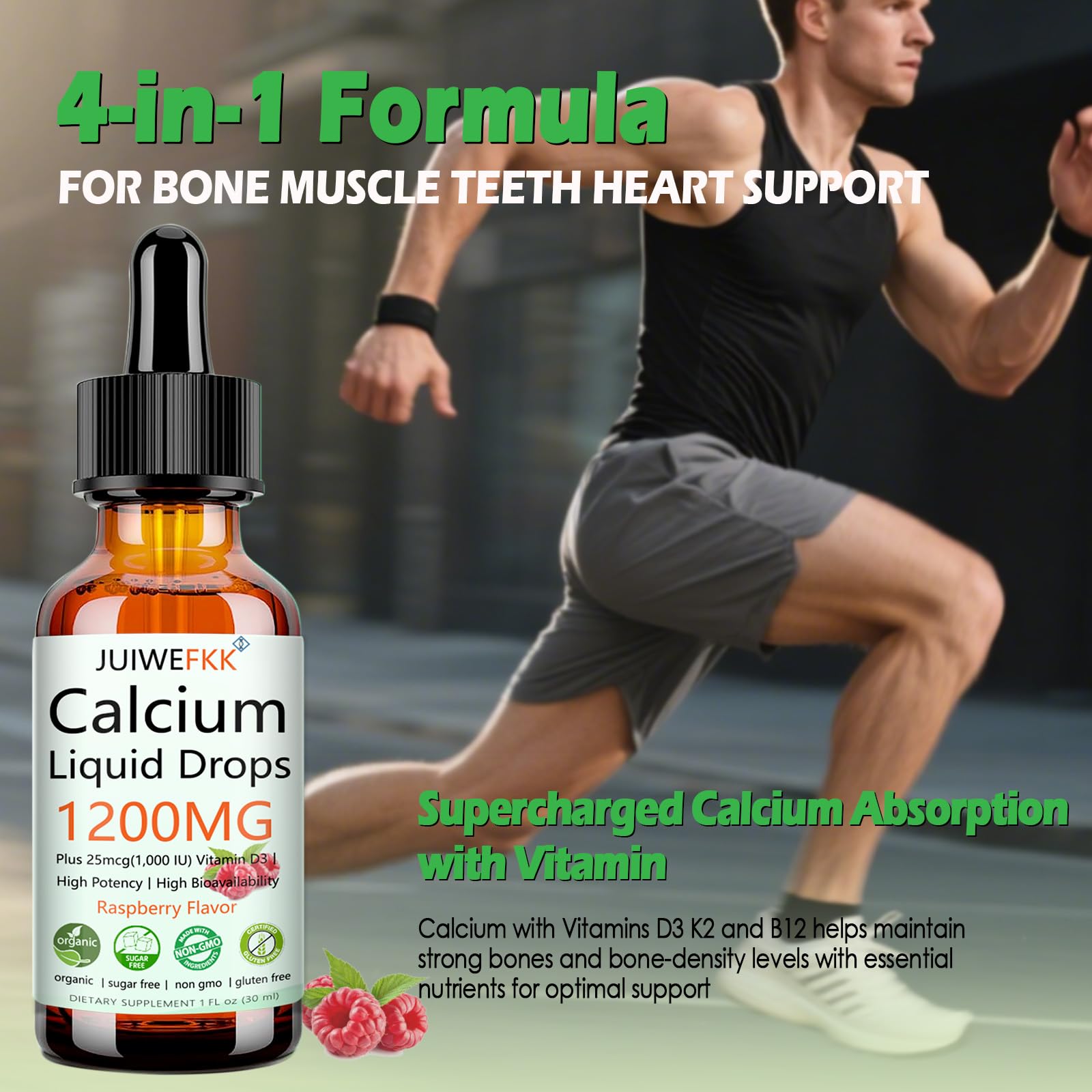 Dropper dispensing calcium drops into glass