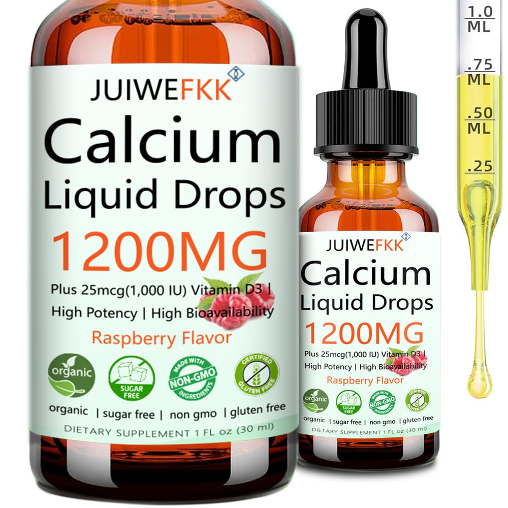 Bottle of raspberry-flavored Calcium Drops 1200mg with D3