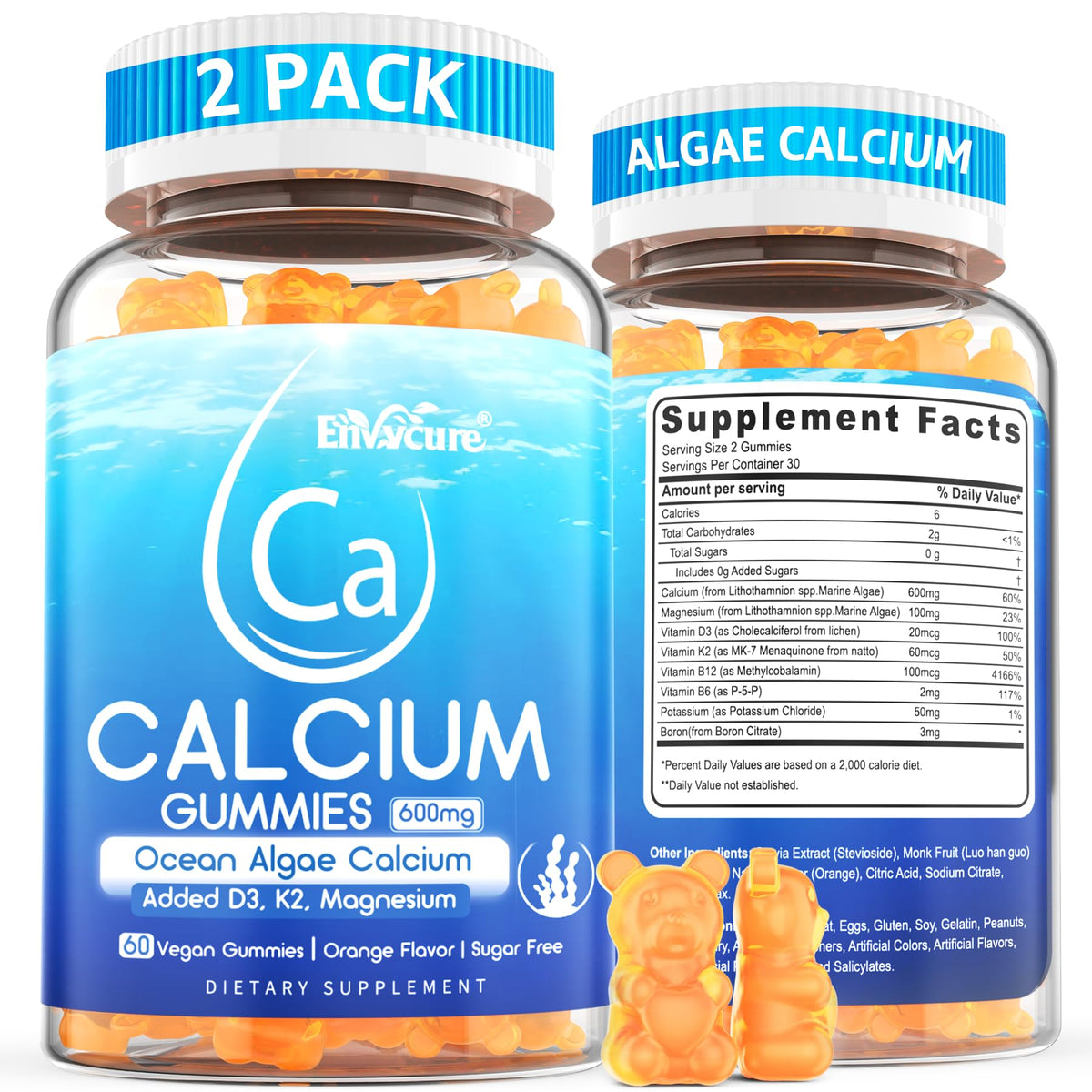 Bottle of Calcium Gummies 600mg with orange flavor