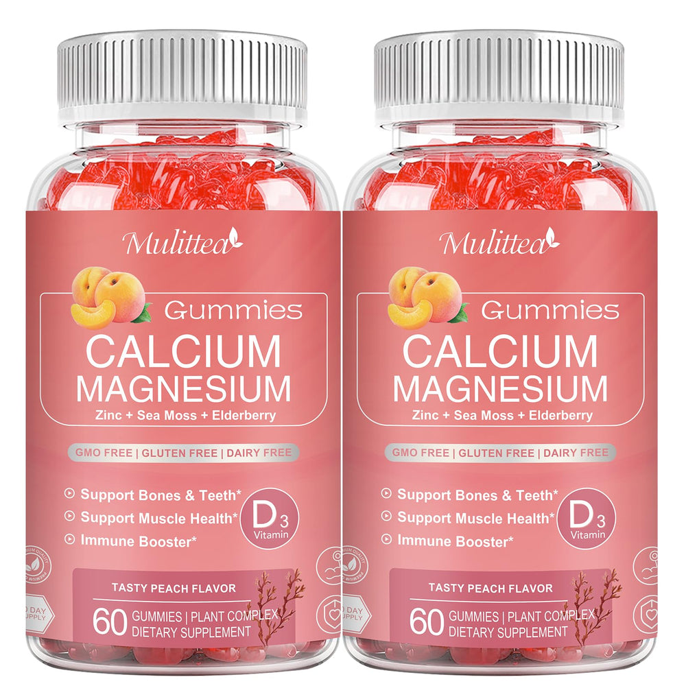 Front of bottle showing 1200mg calcium gummies with D3 K2 zinc plant complex