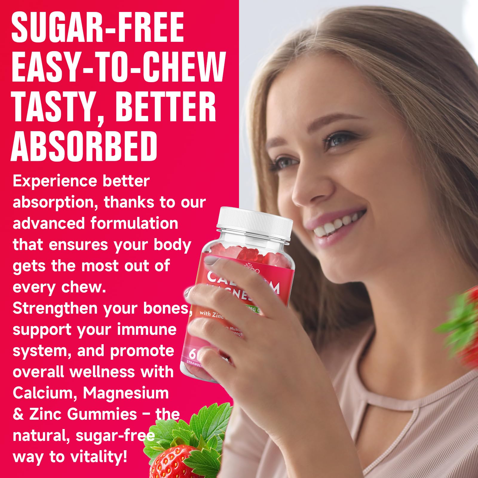 Vegan, non-GMO strawberry-flavored gummies, 120 count