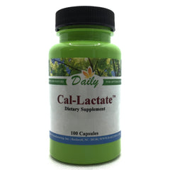 Bottle of Daily Calcium Lactate 100 Capsules showing 280 mg calcium per 6 capsules