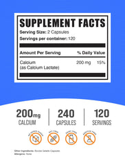 Calcium Lactate Capsules with 200mg Calcium per serving