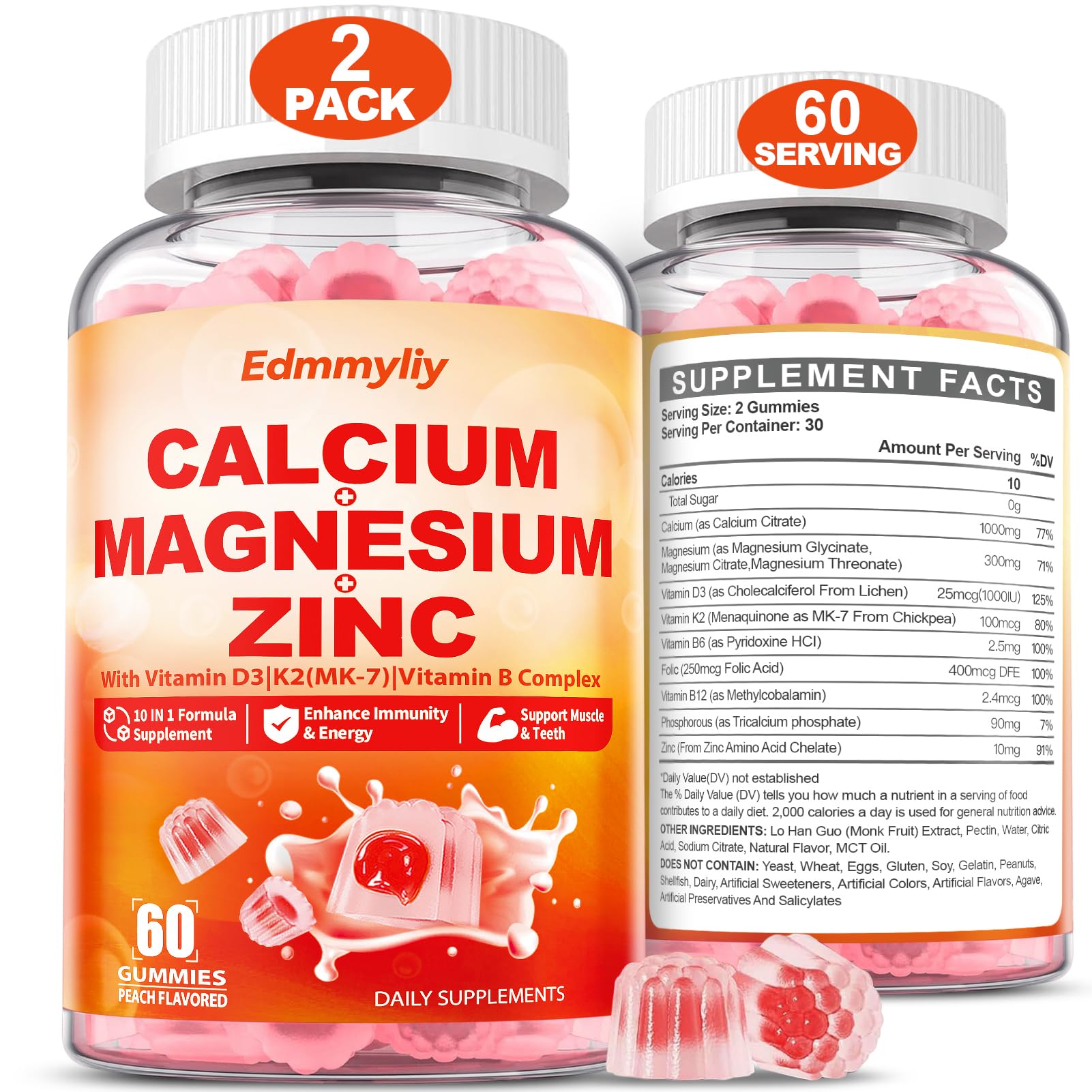Calcium Magnesium Zinc gummies with 1000mg calcium citrate per serving