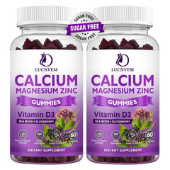 Bottle of 2-pack sugar-free calcium magnesium zinc gummies