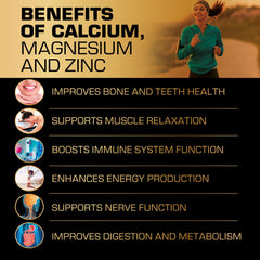 Nutrition info: 600 mg calcium, 300 mg magnesium, 7.5 mg zinc per serving