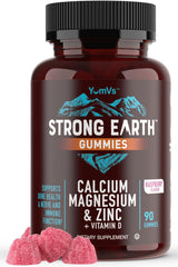 Bottle of calcium magnesium zinc gummies with vitamin D3, raspberry flavor